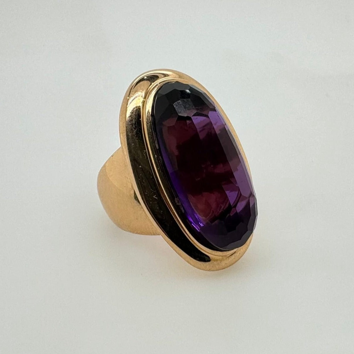 18ct Rose Gold Large Elongated Oval Amethyst Ring