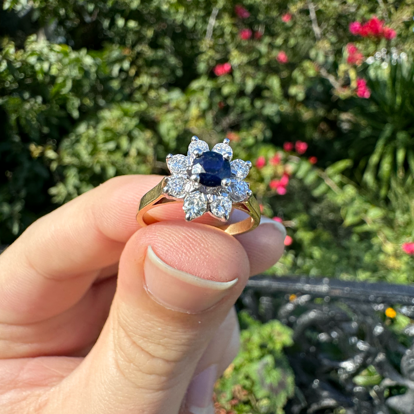 18ct Blue Sapphire and Diamond Cluster Ring