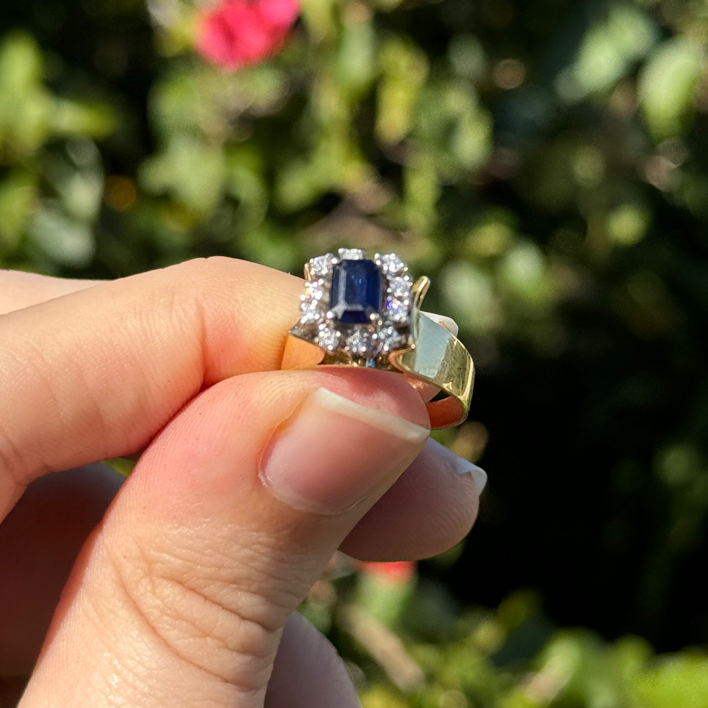 18ct Dark Blue Sapphire and Diamond Ring