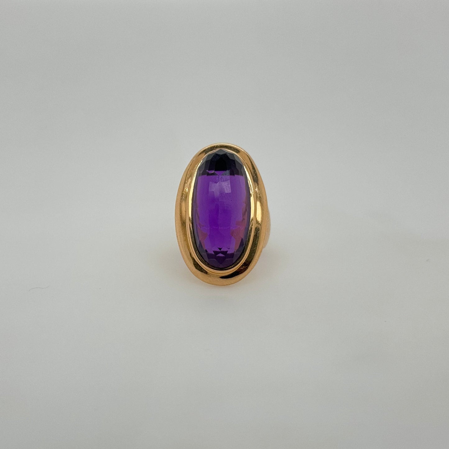 18ct Rose Gold Large Elongated Oval Amethyst Ring