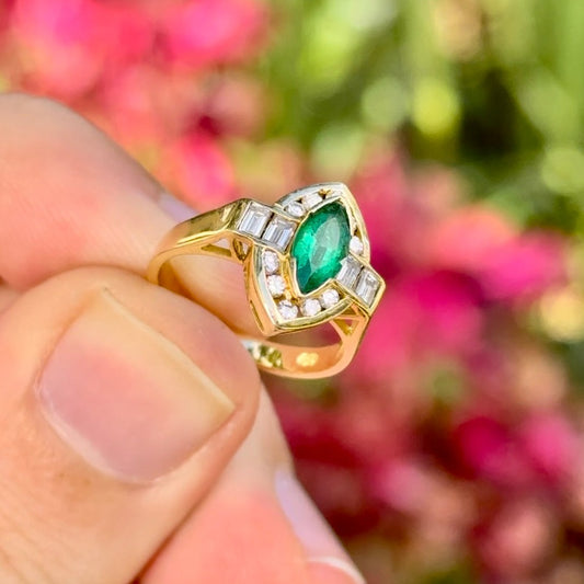 18ct Marquise Emerald and Diamond Ring