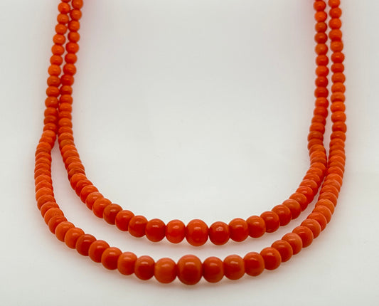 Double Strand Orange Graduated Coral Necklace