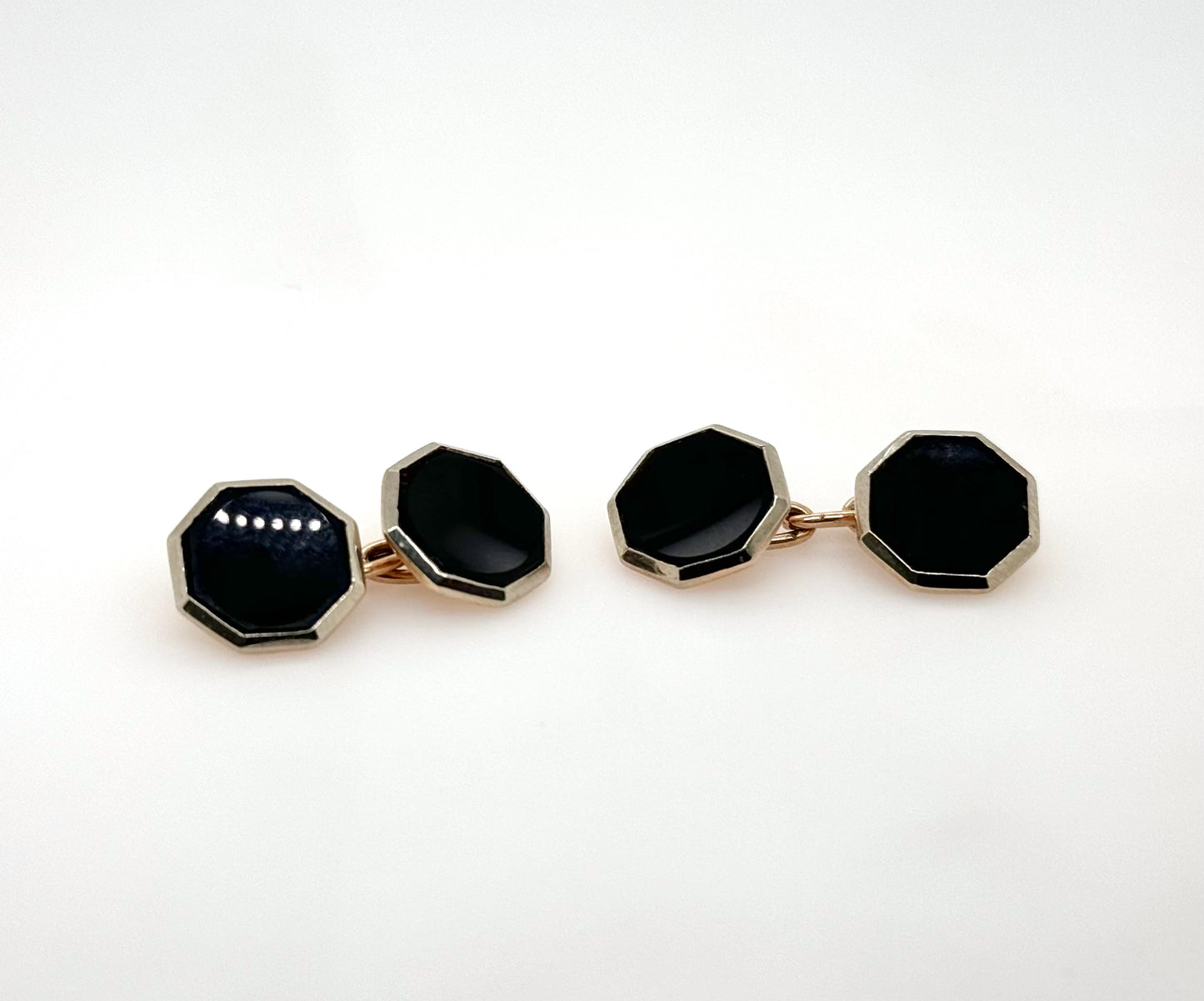 9ct Yellow and White Gold Onyx Cufflinks