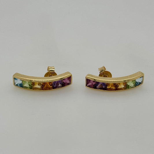 18ct Yellow Gold Multi-Coloured Stone Studs