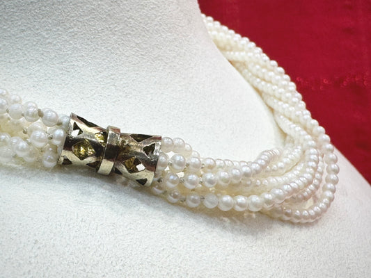 7 Strand Small Round Pearl Necklace